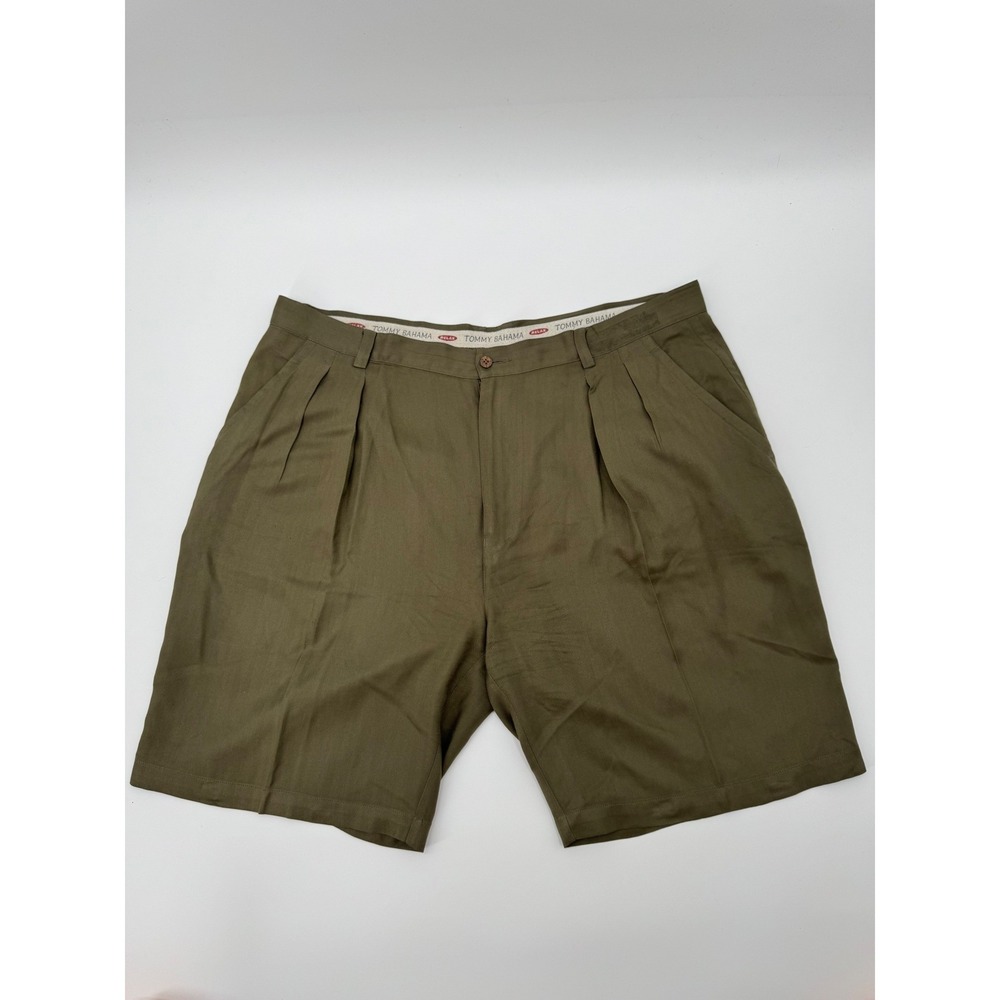Tommy Bahama Relax Mens Pleated Herringbone Shorts Olive Green Size 40
